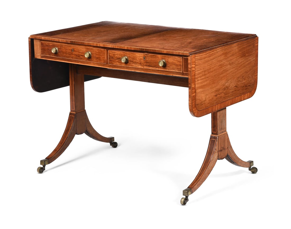 Y A REGENCY ROSEWOOD AND SATINWOOD CROSSBANDED SOFA TABLE, CIRCA 1820 (1 of 5)