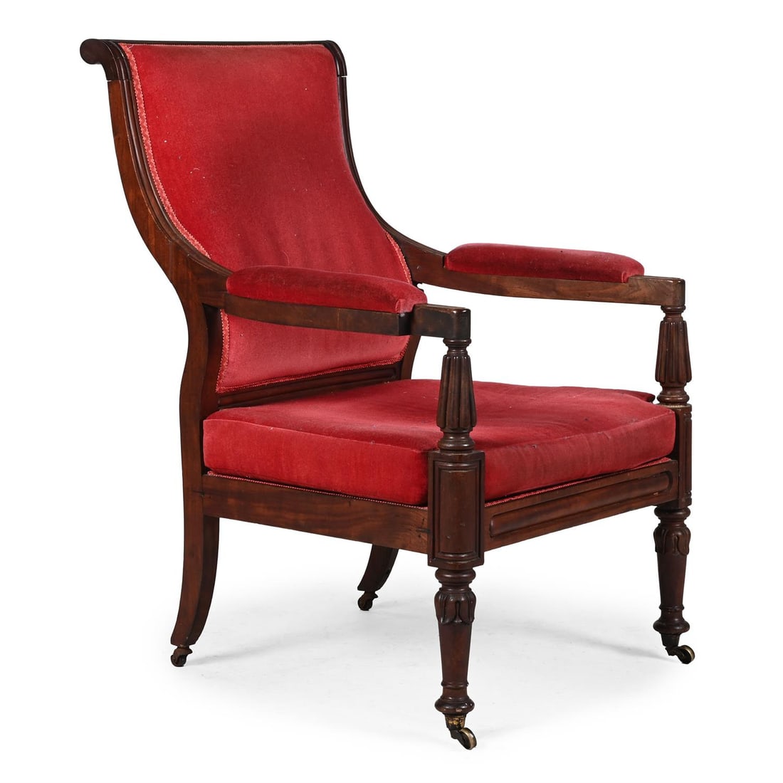 A REGENCY MAHOGANY LIBRARY ARMCHAIR, IN THE MANNER OF GILLOWS, CIRCA 1820: A REGENCY MAHOGANY LIBRARY ARMCHAIRIN THE MANNER OF GILLOWS, CIRCA 182097.5cm high, 66cm wide, 80cm deep