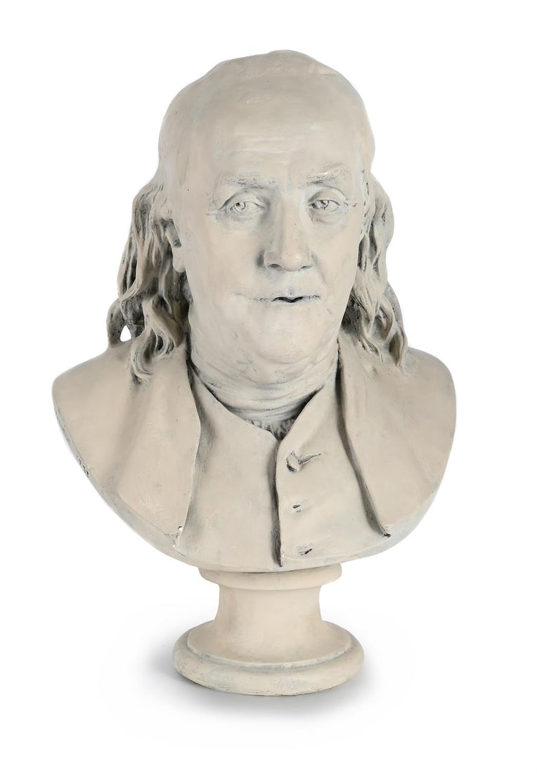 AFTER HOUDON, A PLASTER BUST OF BENJAMIN FRANKLIN (1706-1790), 19TH CENTURY (1 of 6)