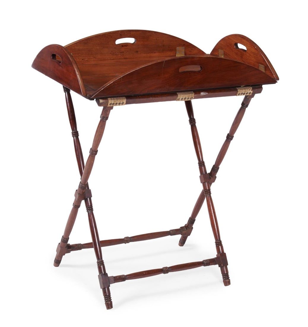 A REGENCY MAHOGANY AND BRASS MOUNTED TRAY ON STAND, CIRCA 1820 (1 of 3)