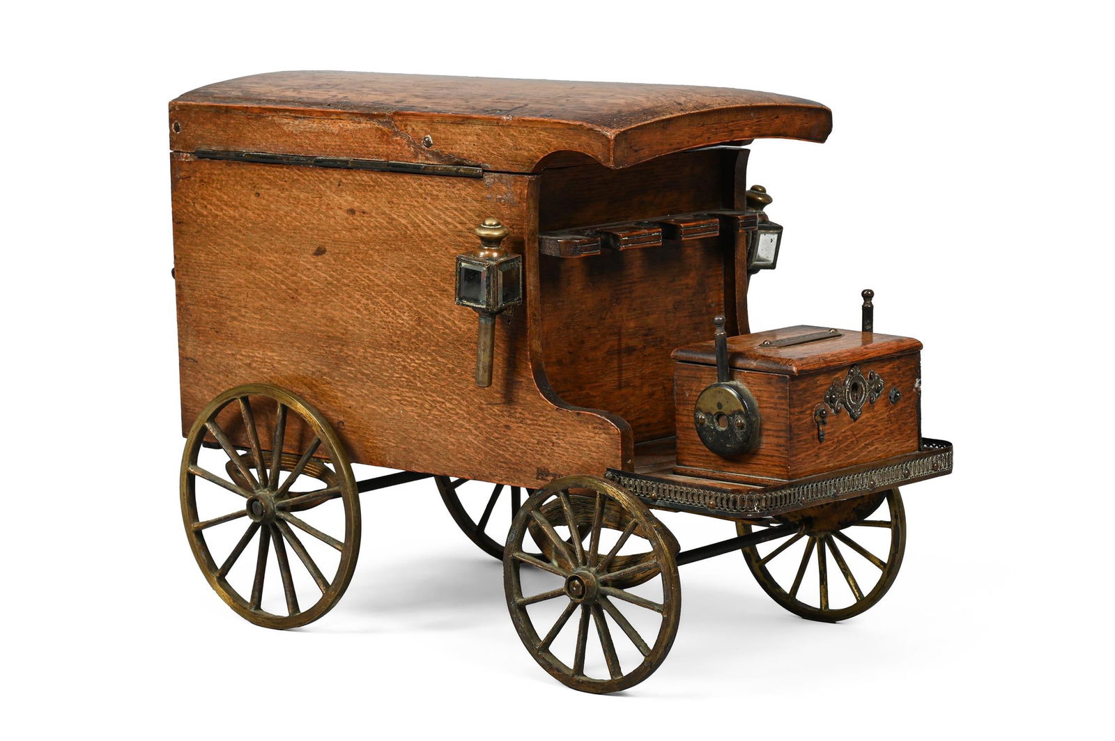 A LATE VICTORIAN OAK NOVELTY SMOKER'S CABINET IN THE FORM OF A CARRIAGE, LATE 19TH CENTURY (1 of 8)
