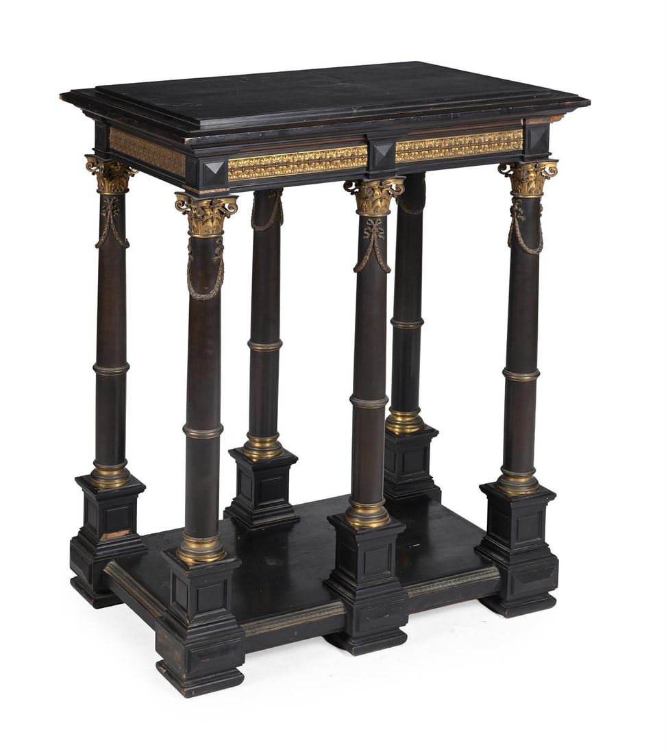 Y A FRENCH EBONY, EBONISED AND ORMOLU MOUNTED CONSOLE OR SCULPTURE TABLE, BY BARBEDIENNE, CIRCA 1870 (1 of 5)
