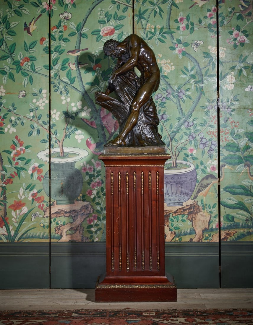 AFTER EDME DUMONT (1761-1844), A LARGE BRONZE FIGURE OF MILO OR CROTON ON A PEDESTAL (1 of 4)