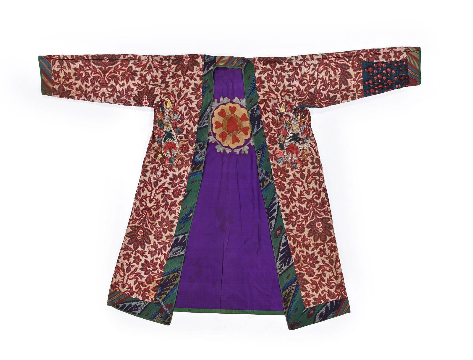 A SILK AND EMBROIDERED ROBE OR CHAPAN, UZBEKISTAN, 20TH CENTURY (1 of 2)