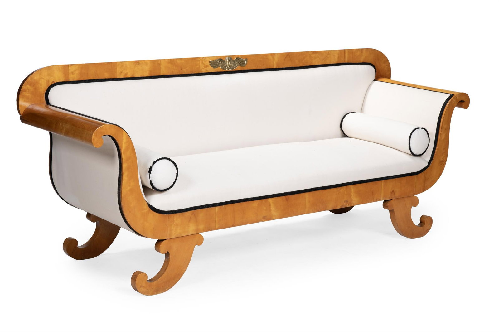 A NORTH EUROPEAN BIRCH AND BRASS MOUNTED SOFA, MID 19TH CENTURY (1 of 3)
