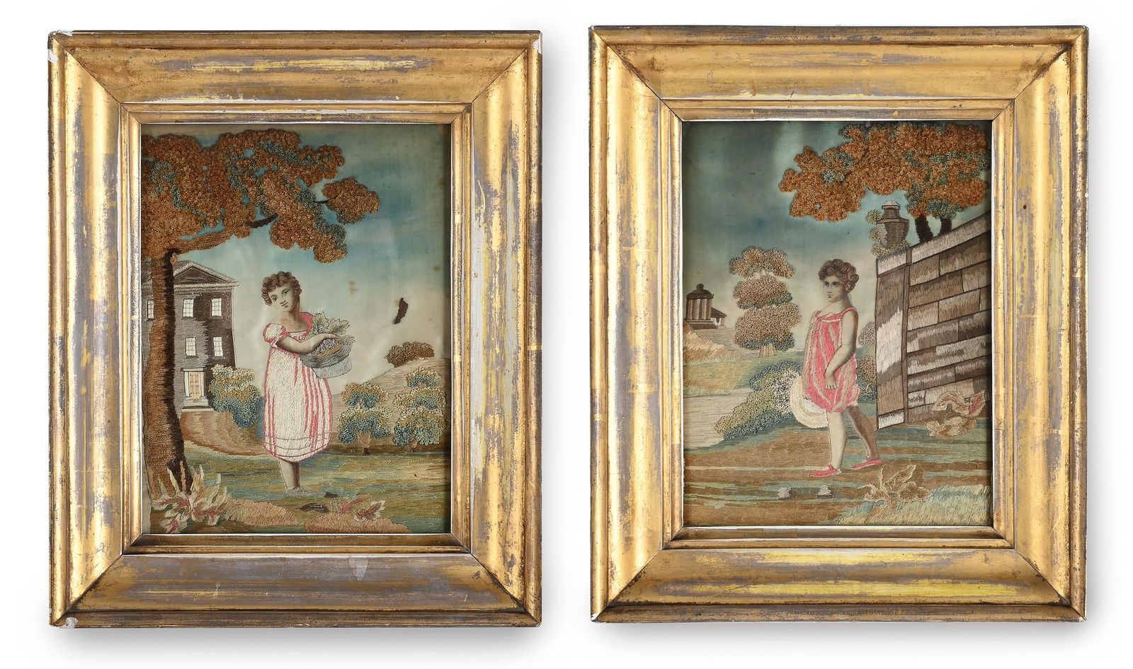 A PAIR OF LATE GEORGE III SILKWORK EMBROIDERY PICTURES, CIRCA 1800-1820 (1 of 7)