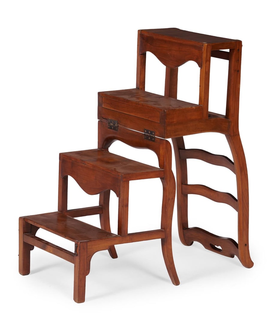 A CHERRY WOOD METAMORPHIC LIBRARY CHAIR, FRENCH, LATE 19TH CENTURY (1 of 4)