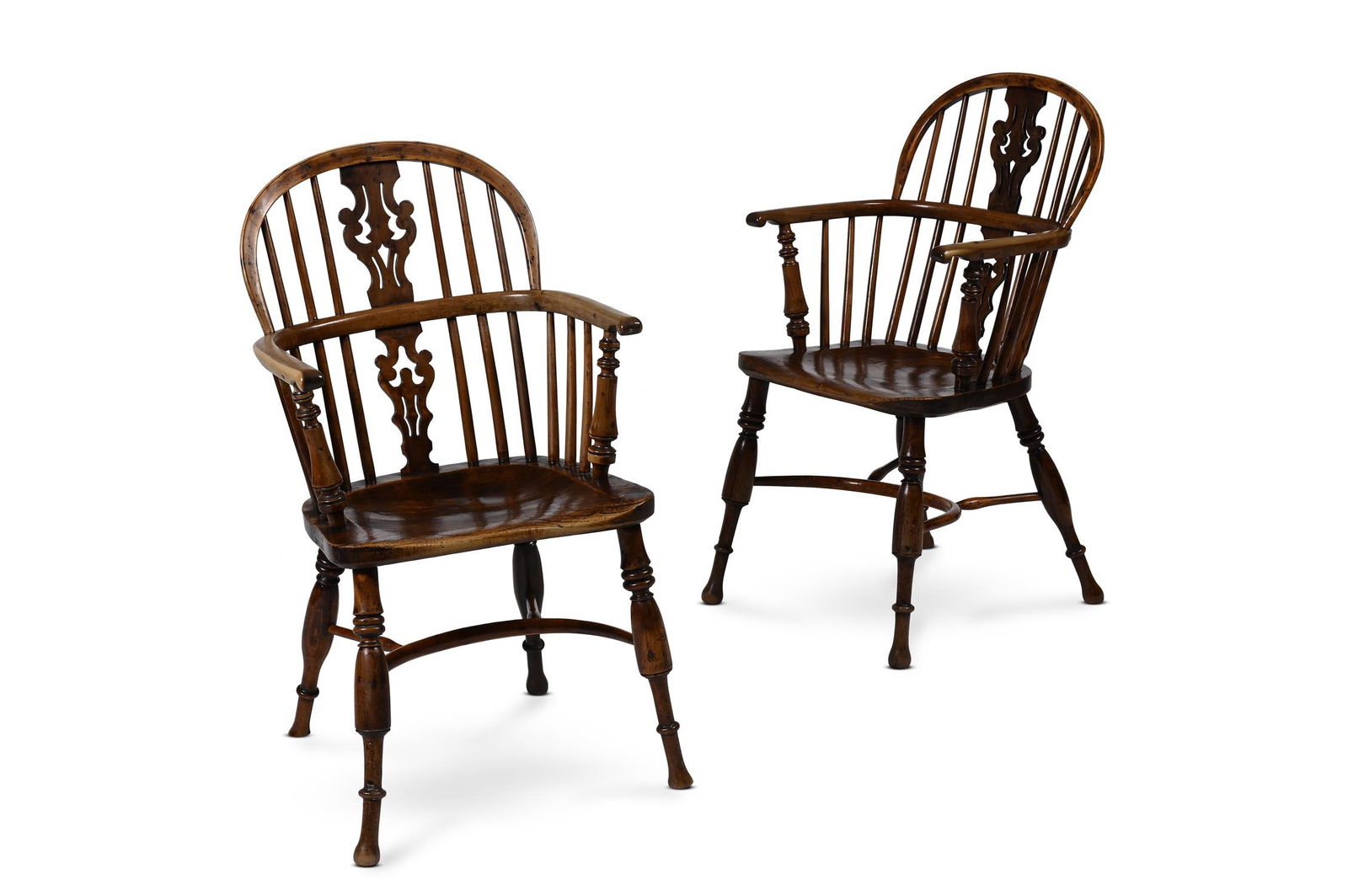 A PAIR OF YEW AND ELM LOW BACKED WINDSOR ARMCHAIRS, BY GEORGE NICHOLSON, ROCKLEY, CIRCA 1835 (1 of 4)