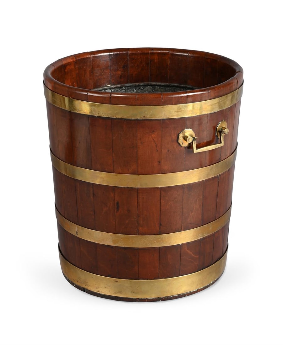 A LARGE GEORGE III MAHOGANY AND BRASS BOUND BUCKET, LATE 18TH OR EARLY 19TH CENTURY (1 of 2)