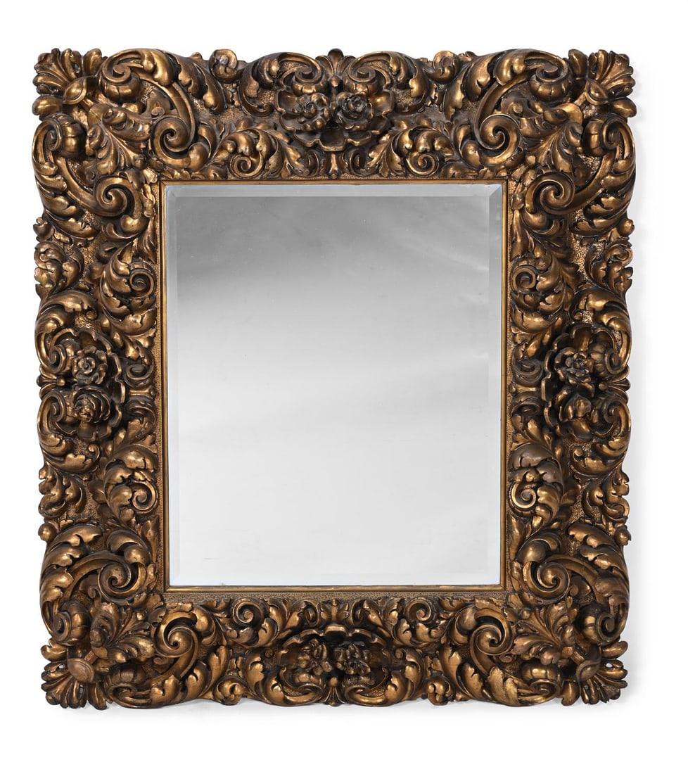 A LARGE ITALIAN CARVED GILTWOOD FOLIATE MIRROR, 19TH CENTURY (1 of 3)