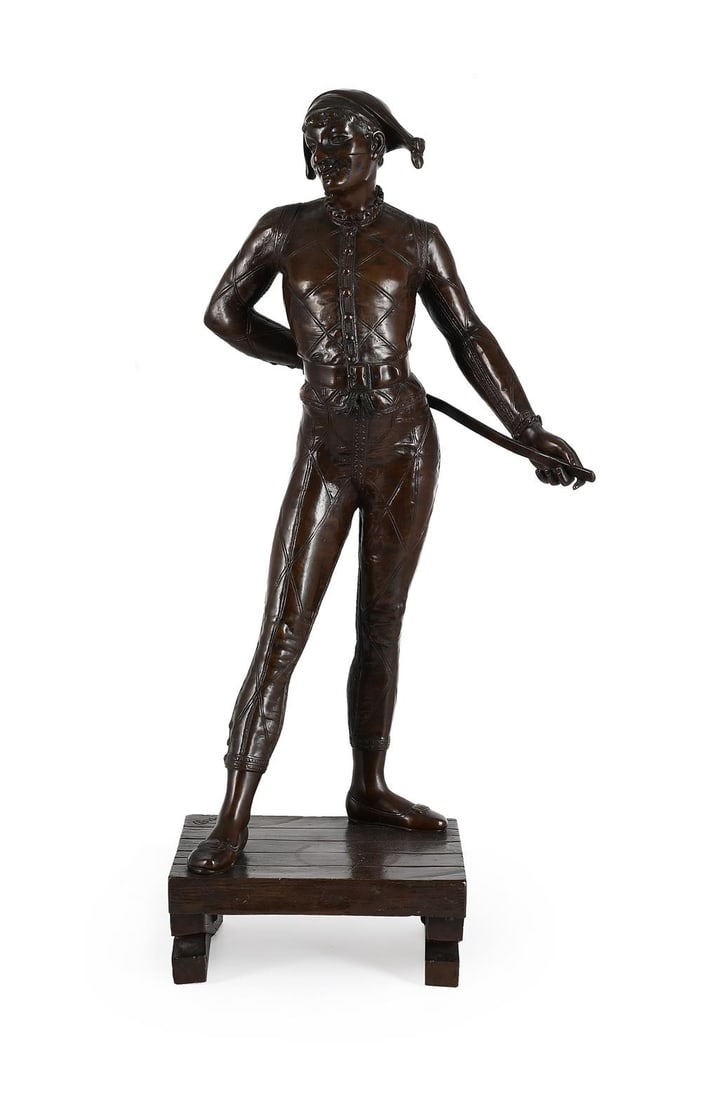 ALFRED PIERRE RICHARD (1844-1884), A LARGE BRONZE FIGURE 'THE HARLEQUIN', LATE 19TH CENTURY (1 of 6)