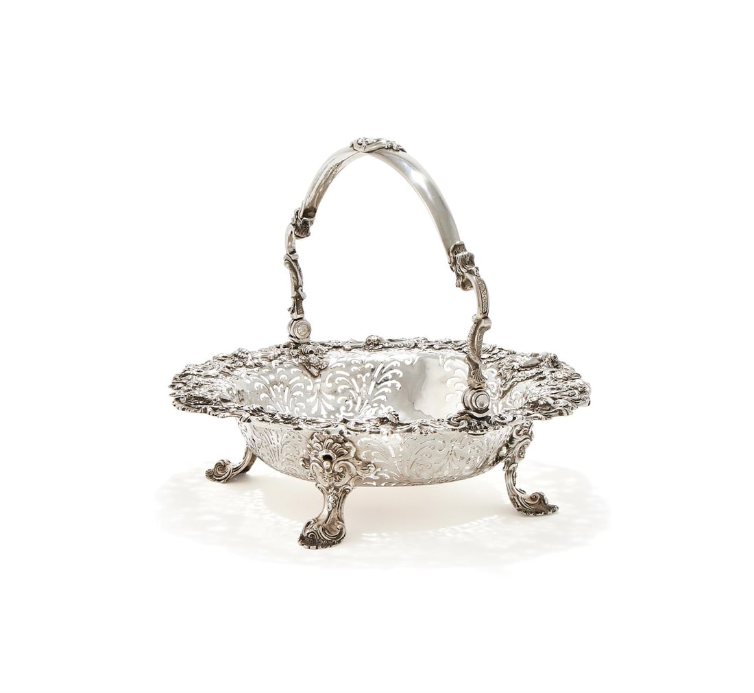 A GEORGE II SILVER SWING HANDLED BASKET (1 of 4)
