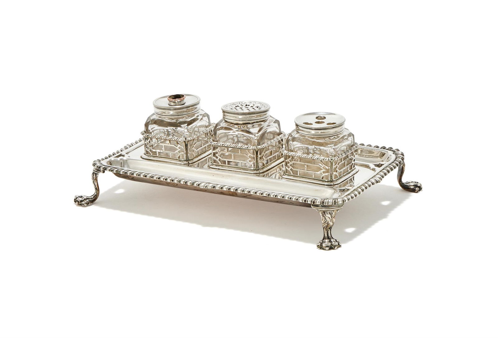A GEORGE III SILVER INK STAND (1 of 4)