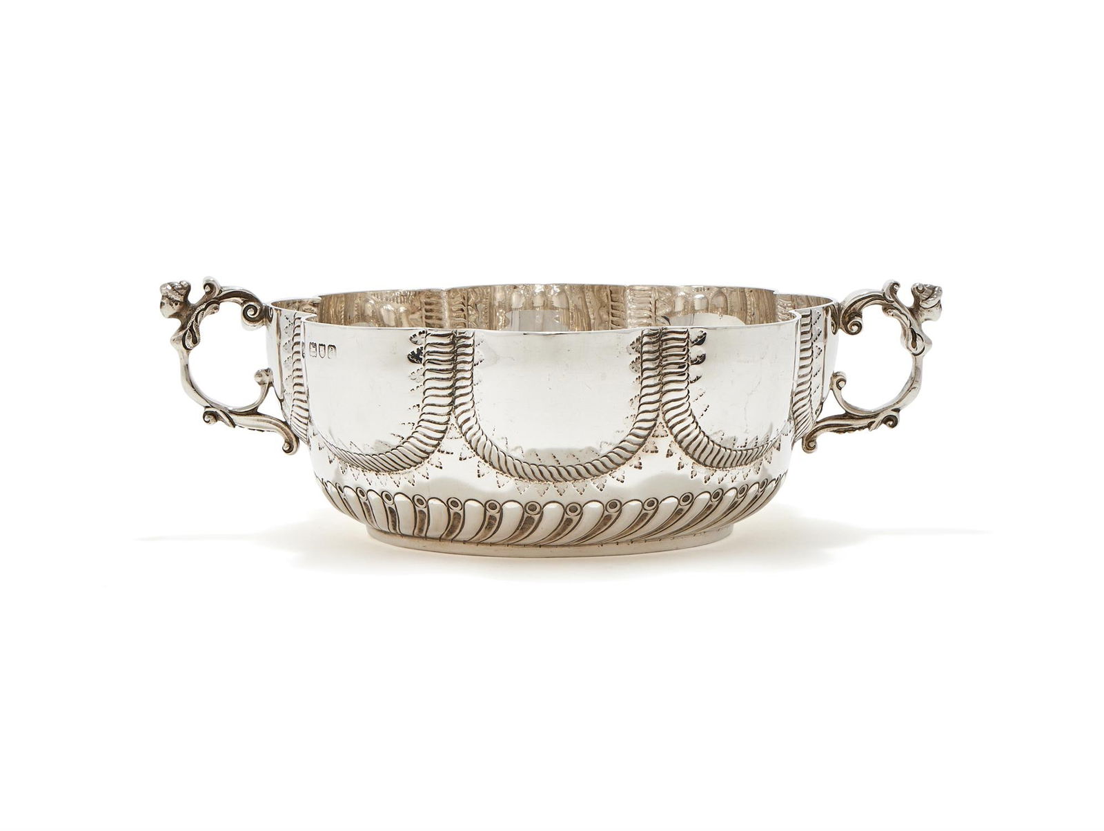 A VICTORIAN SILVER TWIN HANDLED LOBED BOWL (1 of 4)
