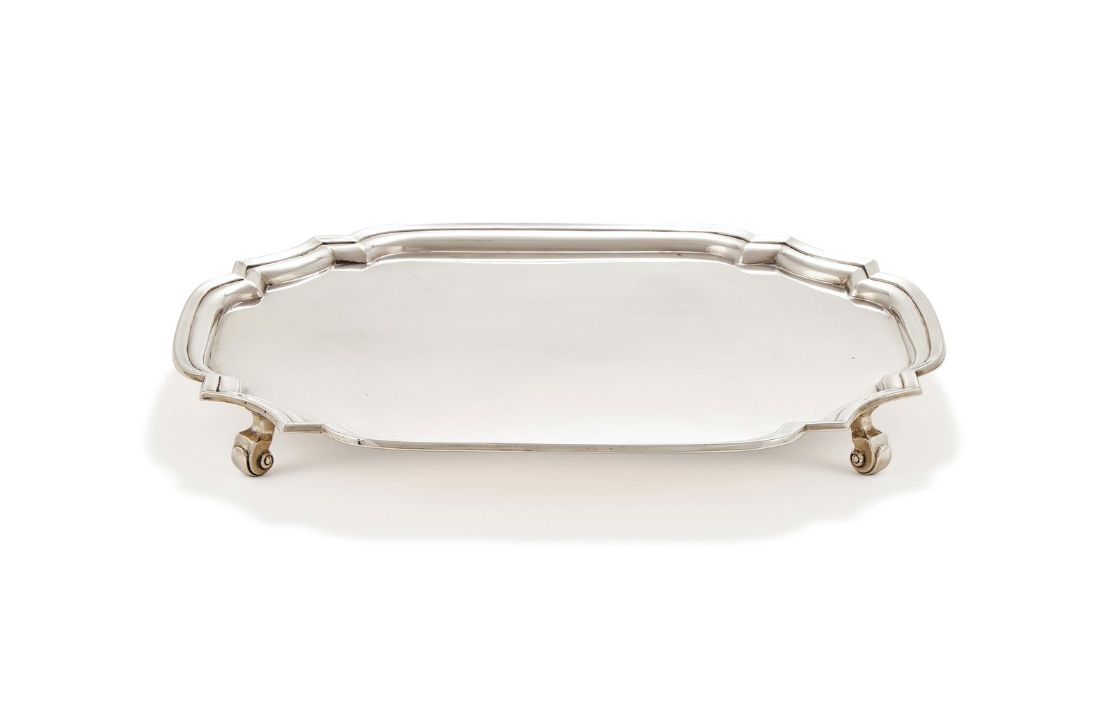 A SILVER SHAPED OBLONG TRAY (1 of 2)