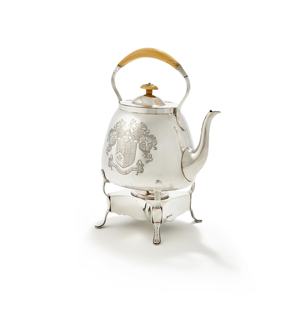 Y A SILVER TEA KETTLE ON STAND (1 of 3)