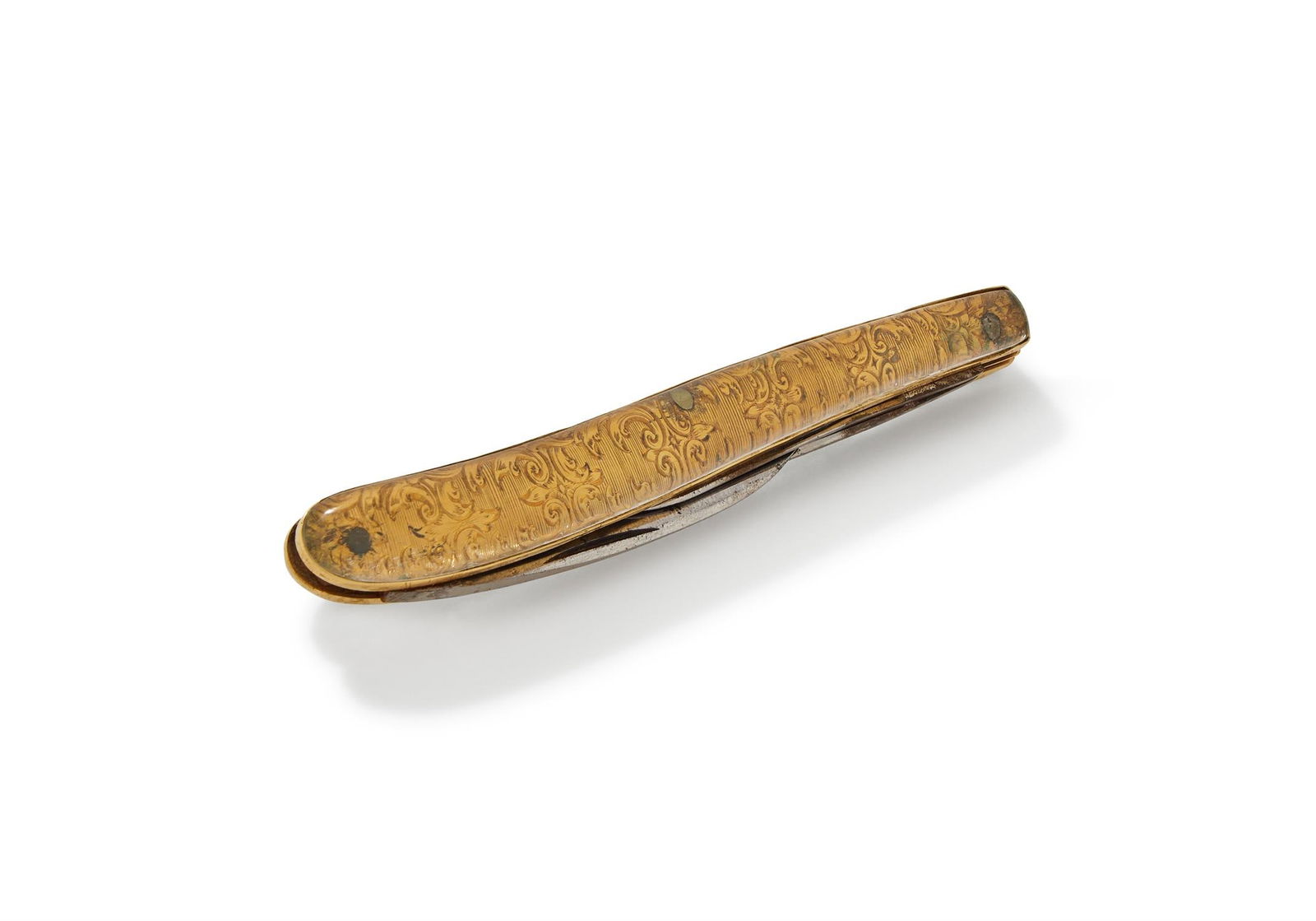 A GOLD AND WHITE PASTE POCKET KNIFE (1 of 3)
