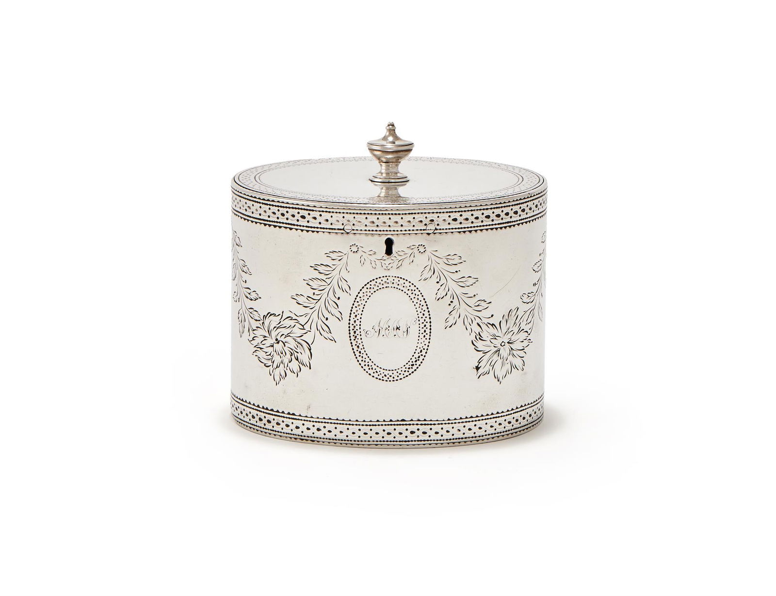 A GEORGE III SILVER OVAL TEA CADDY (1 of 3)