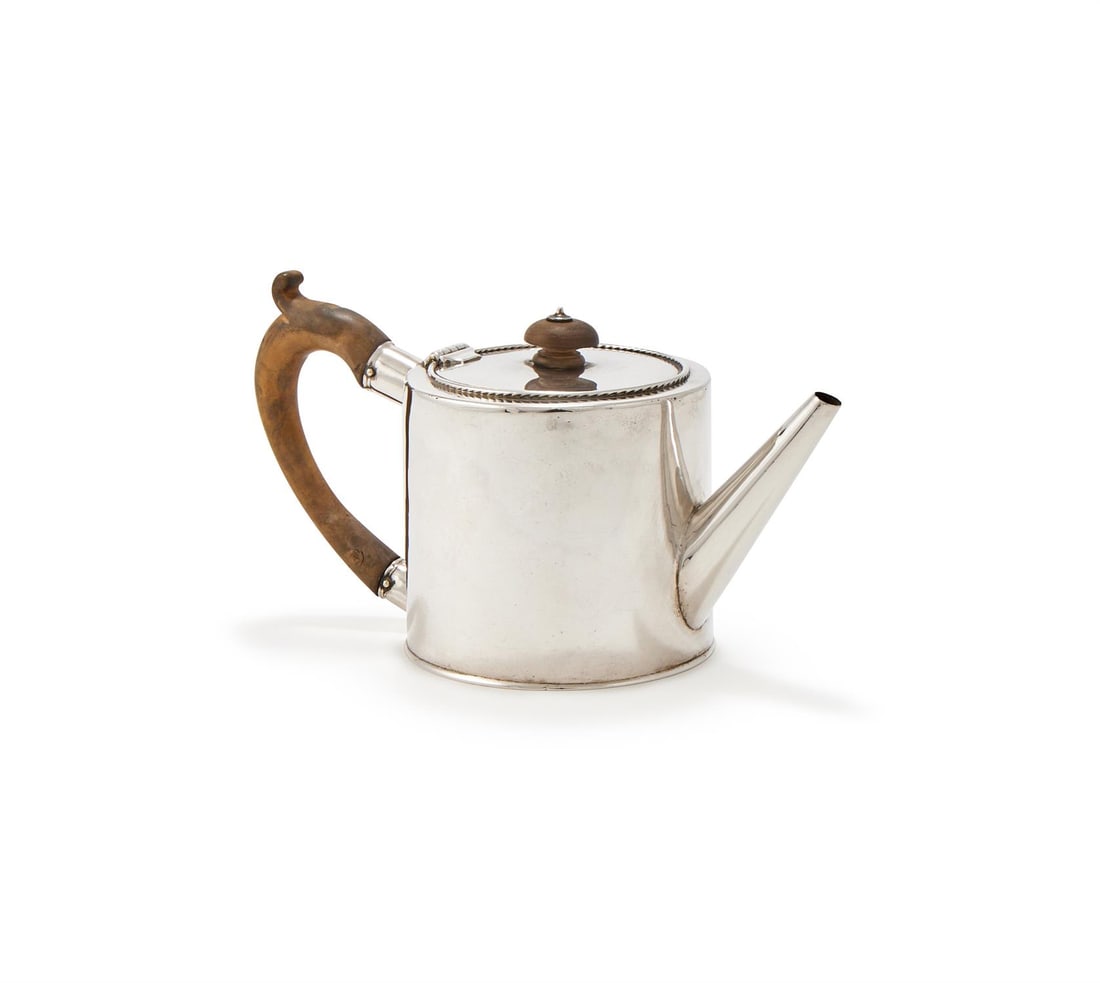 A GEORGE III DRUM SHAPED TEAPOT (1 of 2)