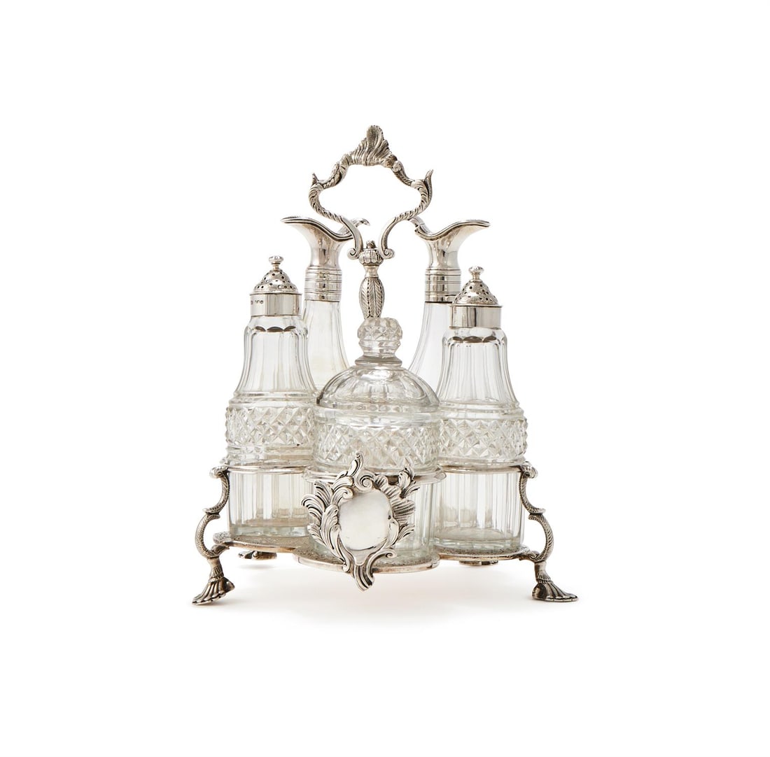 A GEORGE III SILVER WARWICK CRUET (1 of 5)