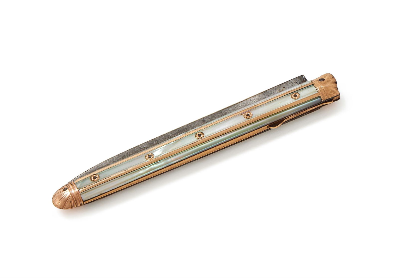 Y A FRENCH GOLD AND MOTHER OF PEARL HANDLED FOLDING FRUIT KNIFE (1 of 3)