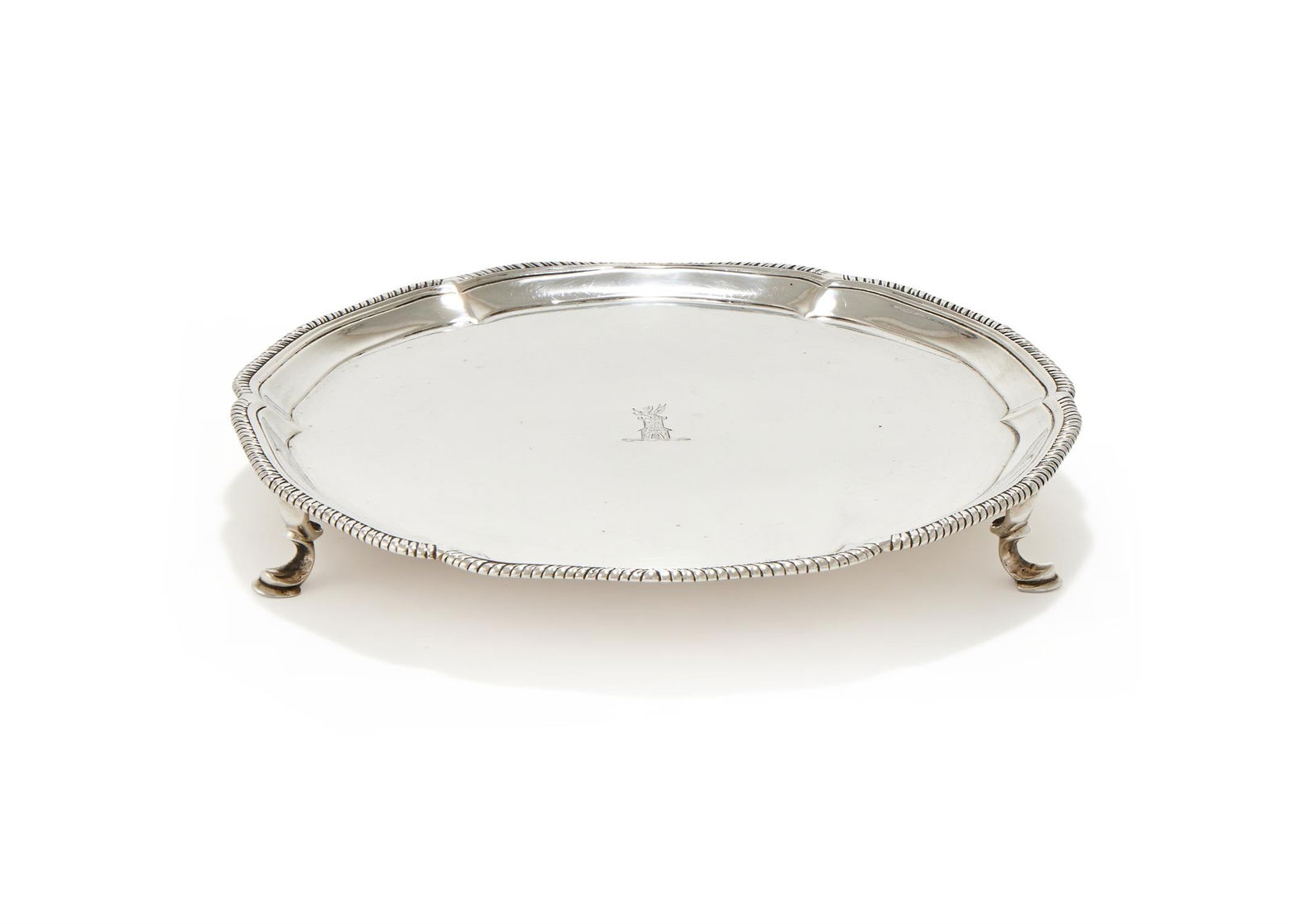 A GEORGE III SILVER SHAPED CIRCULAR WAITER (1 of 3)