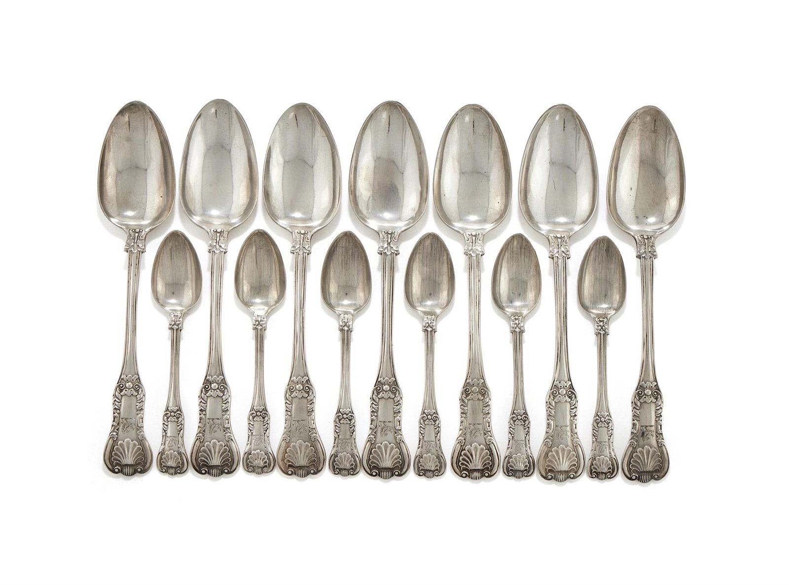 A SET OF SIX VICTORIAN SCOTTISH SILVER TABLE AND TEA SPOONS (1 of 2)