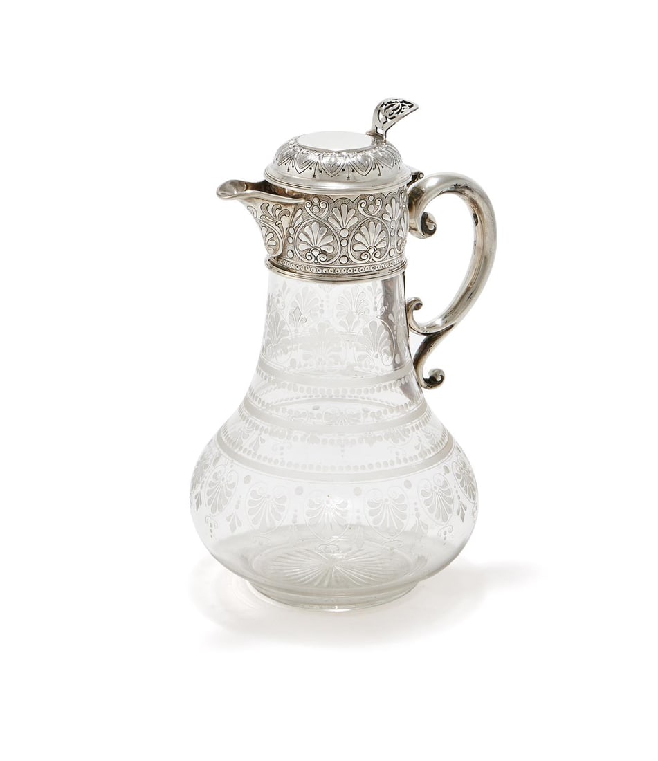 A VICTORIAN SILVER MOUNTED GLASS CLARET JUG (1 of 2)