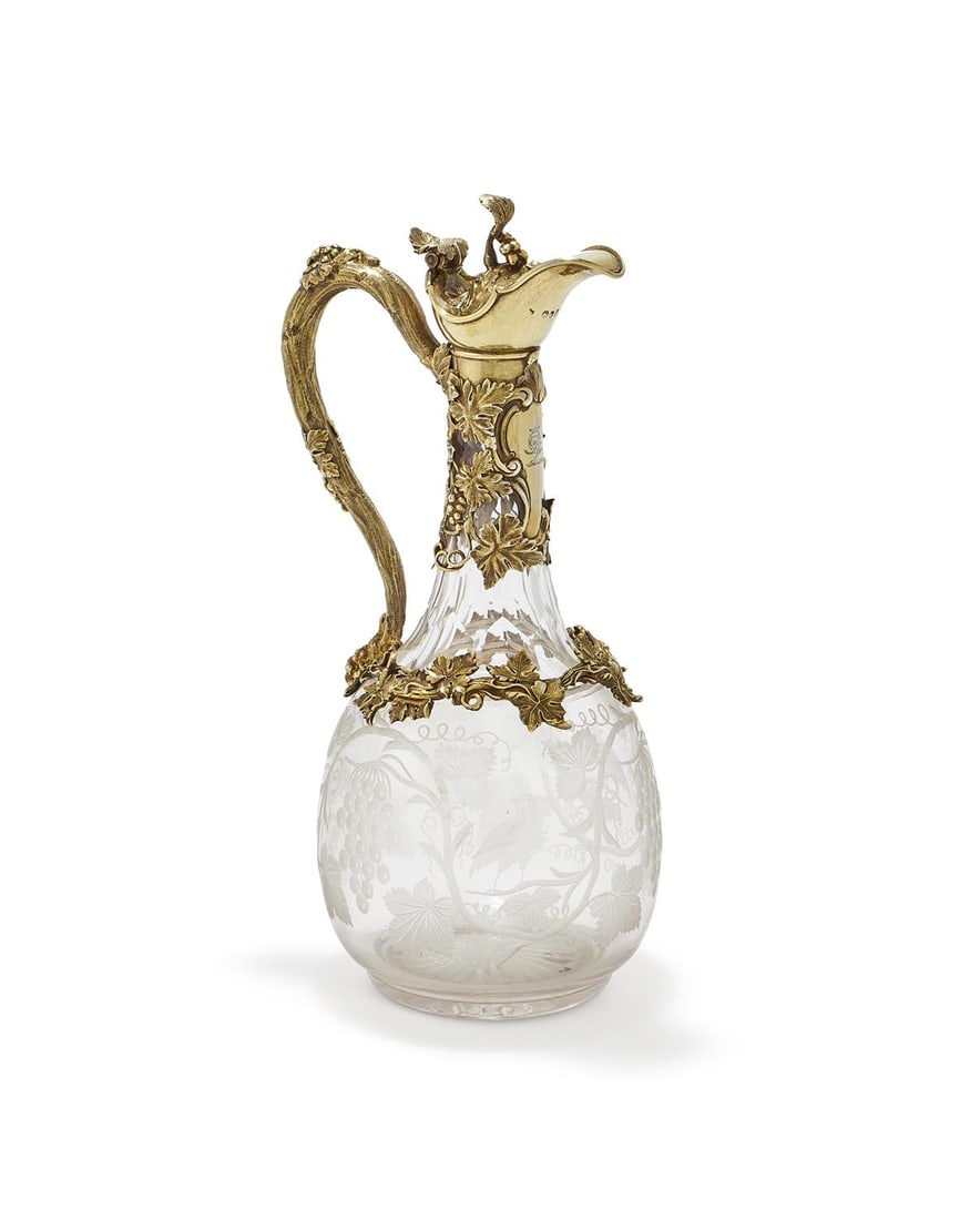 A VICTORIAN SILVER GILT MOUNTED GLASS CLARET JUG (1 of 3)