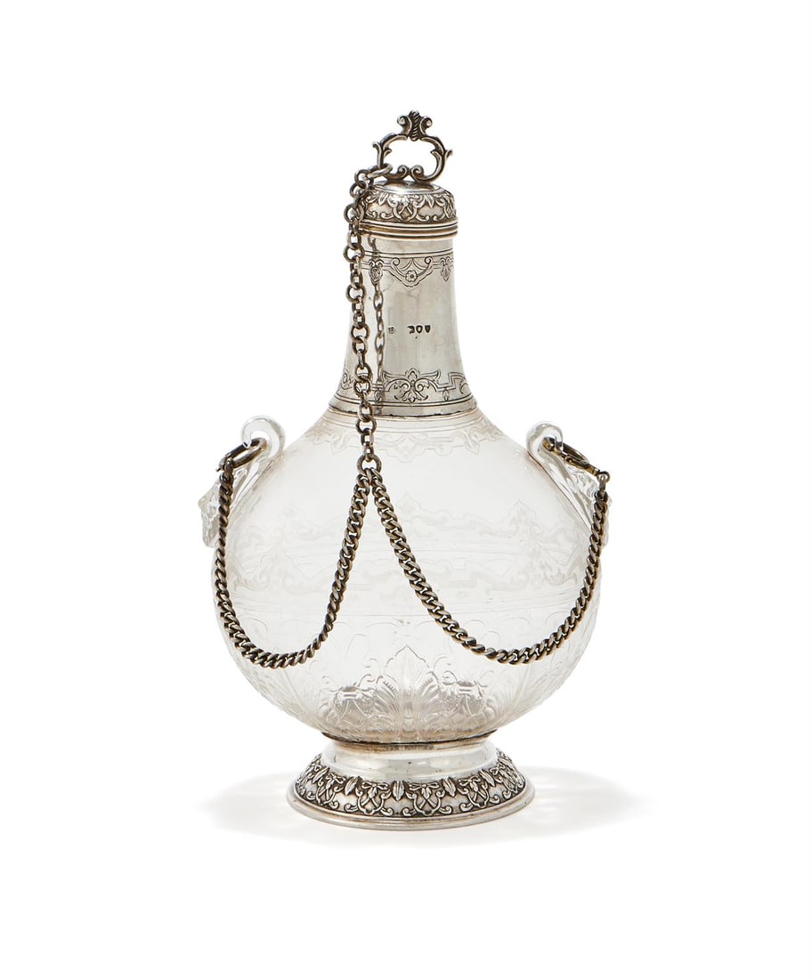 A VICTORIAN SILVER MOUNTED PILGRIM FLASK (1 of 4)