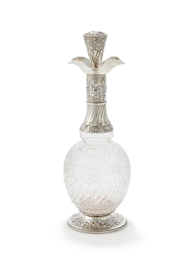 A VICTORIAN SILVER MOUNTED STOURBRIDGE GLASS DECANTER (1 of 3)