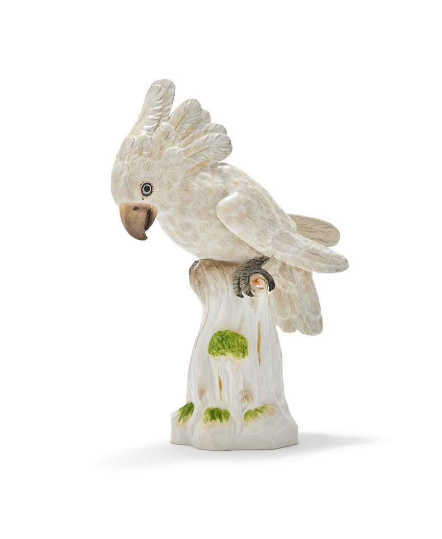 MEISSEN, A MODEL OF A COCKATOO PERCHED ON A STUMP (1 of 4)