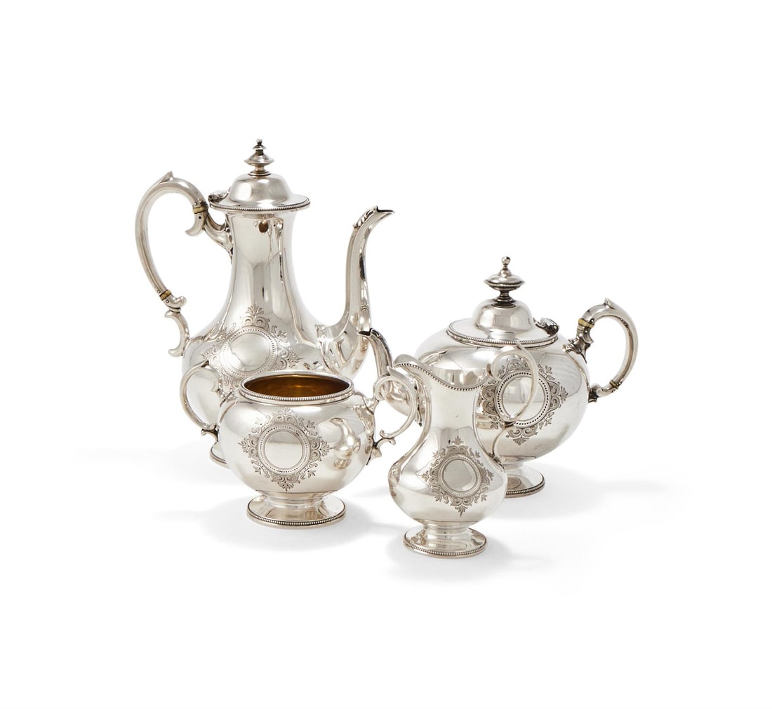 Y A VICTORIAN SILVER FOUR PIECE TEA AND COFFEE SET (1 of 2)