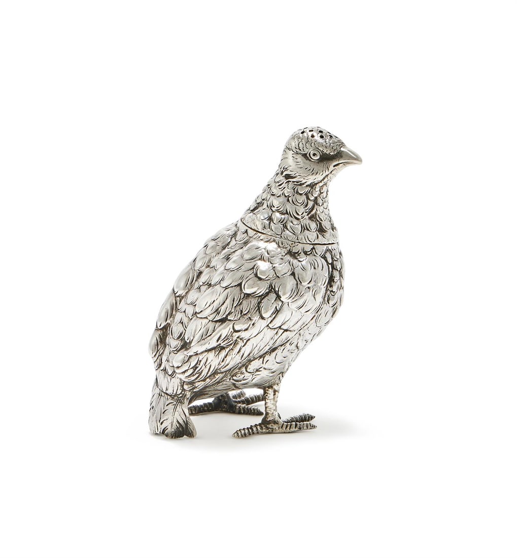 A SILVER PARTRIDGE PEPPERETTE: A SILVER PARTRIDGE PEPPERETTESPONSOR'S MARK FOR BERTHOLD MULLER, CIRCA 190010cm high151g (4.9 oz)