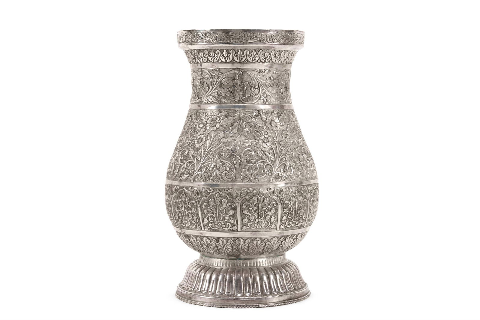 AN INDIAN SILVER LARGE BALUSTER VASE (1 of 2)