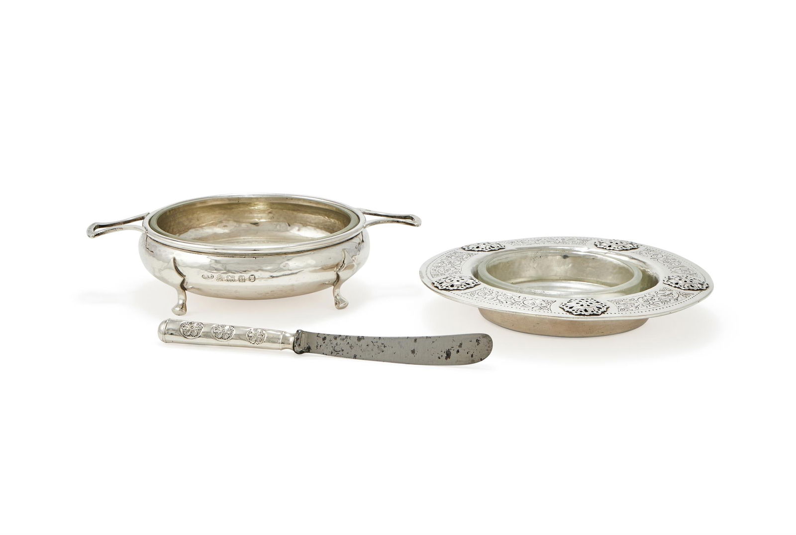 A SILVER BUTTER DISH AND KNIFE (1 of 3)