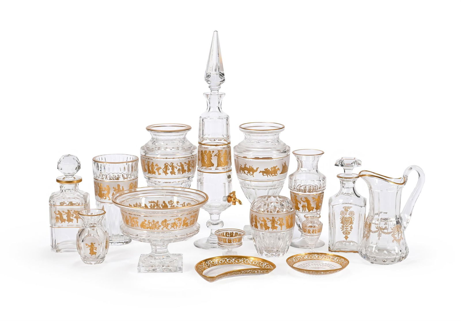 VAL ST. LAMBERT, A SELECTION OF CLEAR AND GILT DECORATED GLASS (1 of 2)