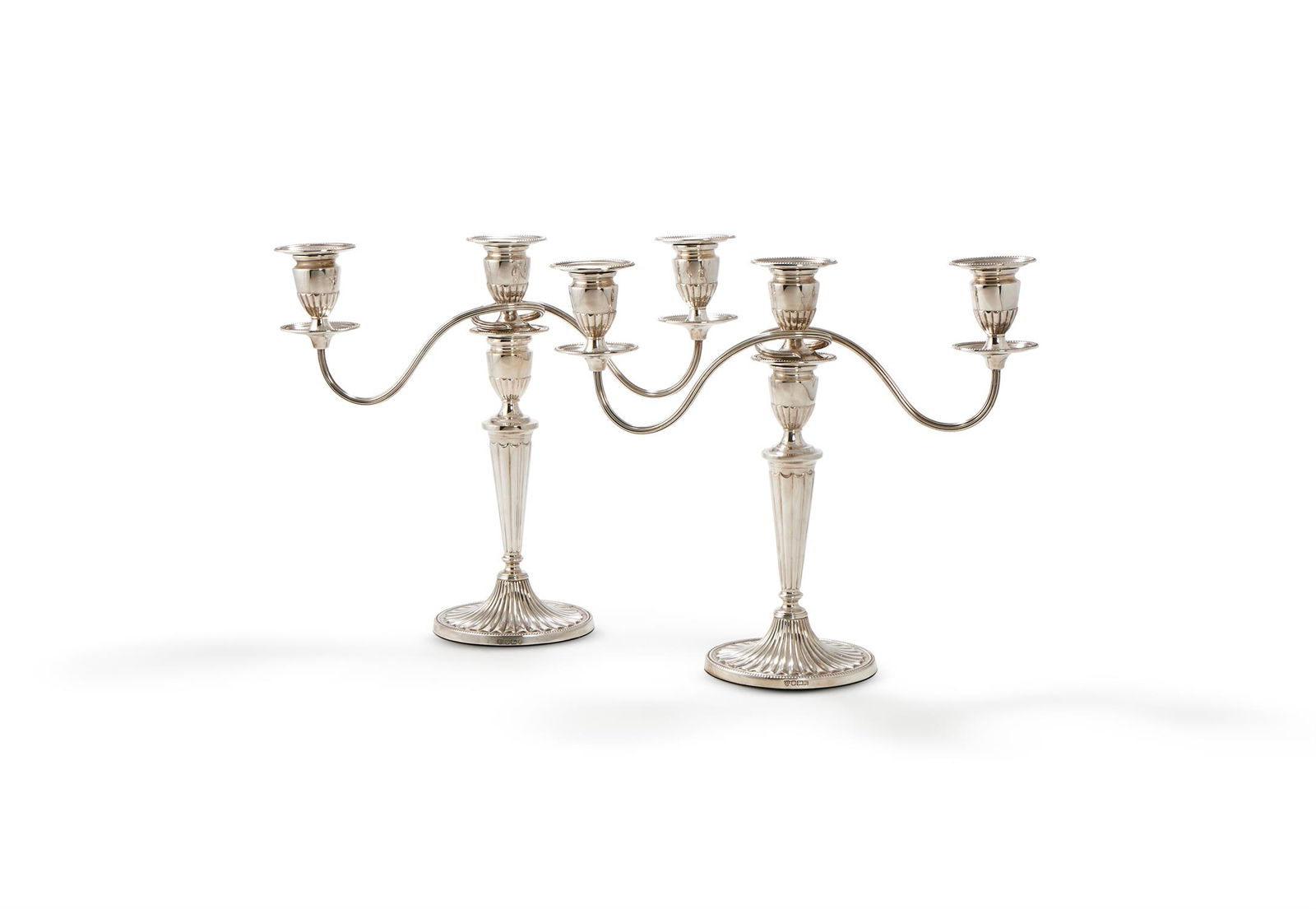A PAIR OF SILVER THREE LIGHT CANDELABRA (1 of 2)