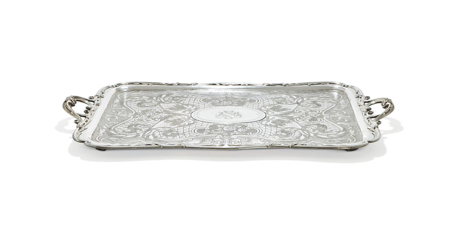 A FRENCH SILVER PLATE TWIN HANDLED TRAY (1 of 2)
