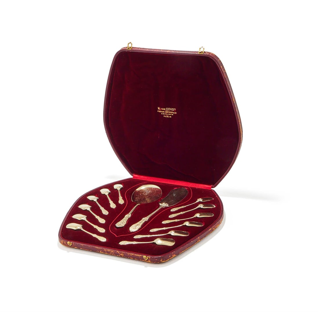 A CASED FRENCH SILVER GILT LOUIS XIV PATTERN ICE CREAM SERVICE (1 of 3)