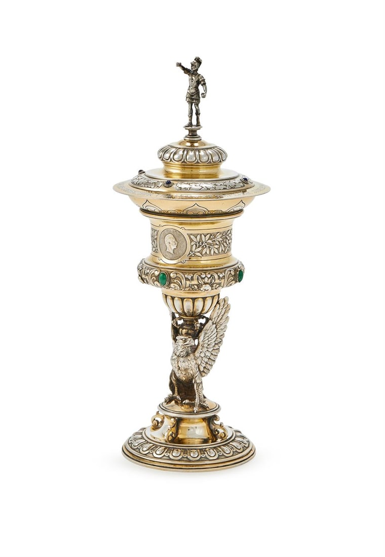 A GERMAN SILVER GILT CUP AND COVER (1 of 4)