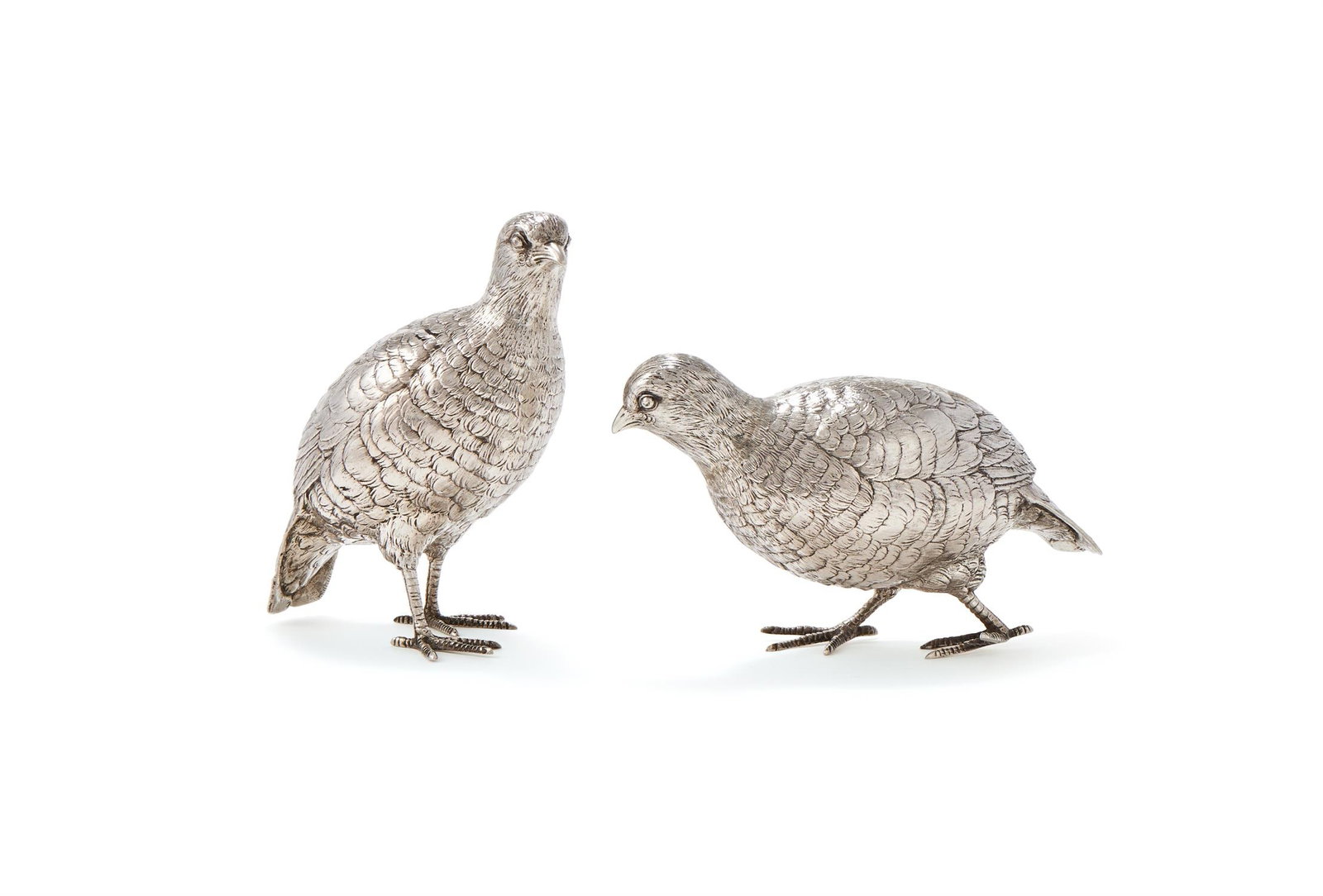 TWO SILVER MODELS OF PARTRIDGES (1 of 3)