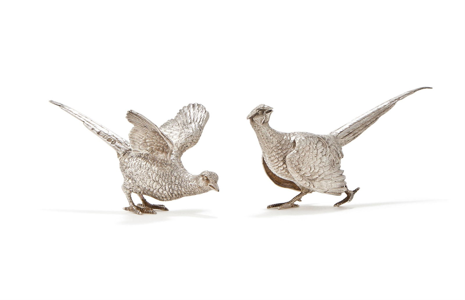 A PAIR OF SILVER MODELS OF PHEASANTS (1 of 3)