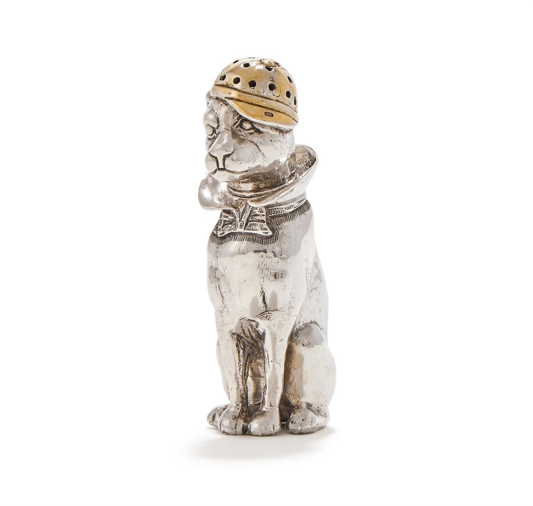 A SILVER AND SILVER GILT DOG PEPPERETTE (1 of 4)