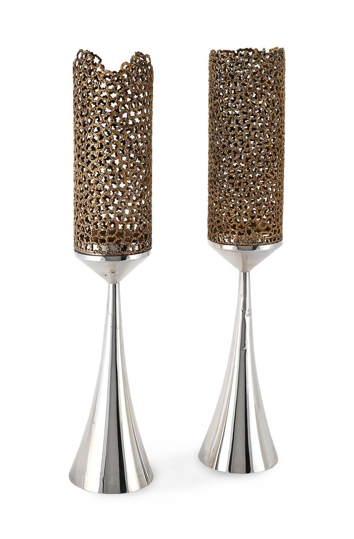 STUART DEVLIN, TWO SILVER AND SILVER GILT CANDLESTICKS (1 of 2)