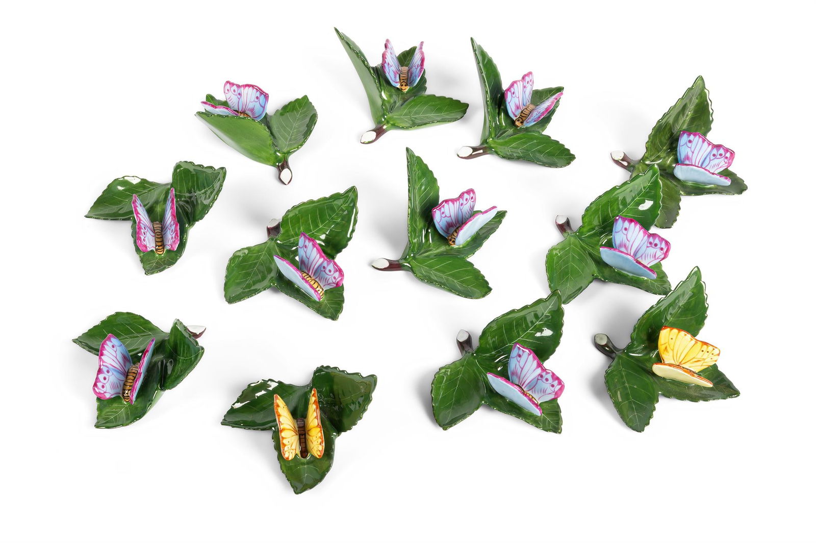HEREND, BUTTERFLY ON LEAF PORCELAIN PLACE-CARD HOLDERS (1 of 3)