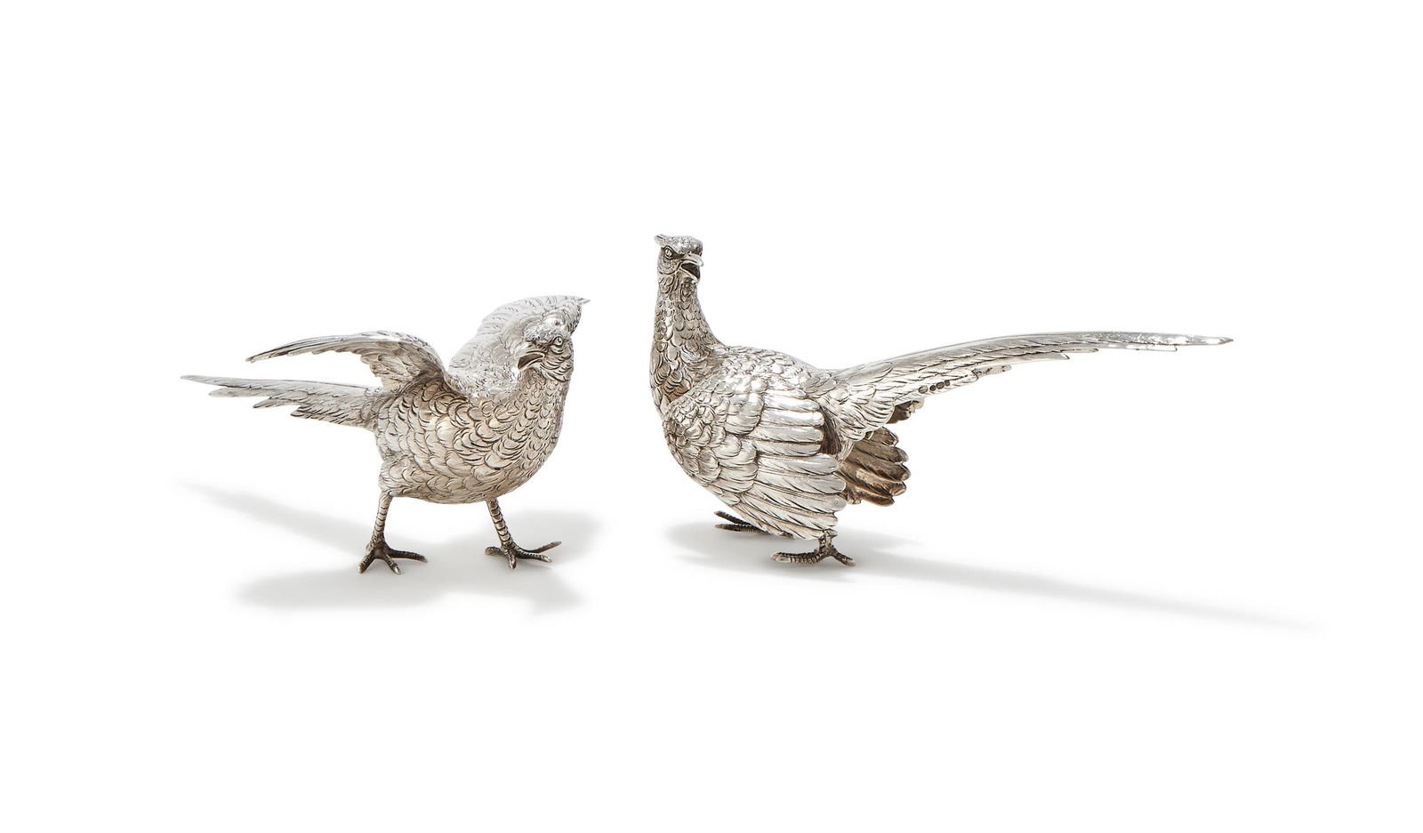 A PAIR OF SILVER MODELS OF PHEASANTS (1 of 3)