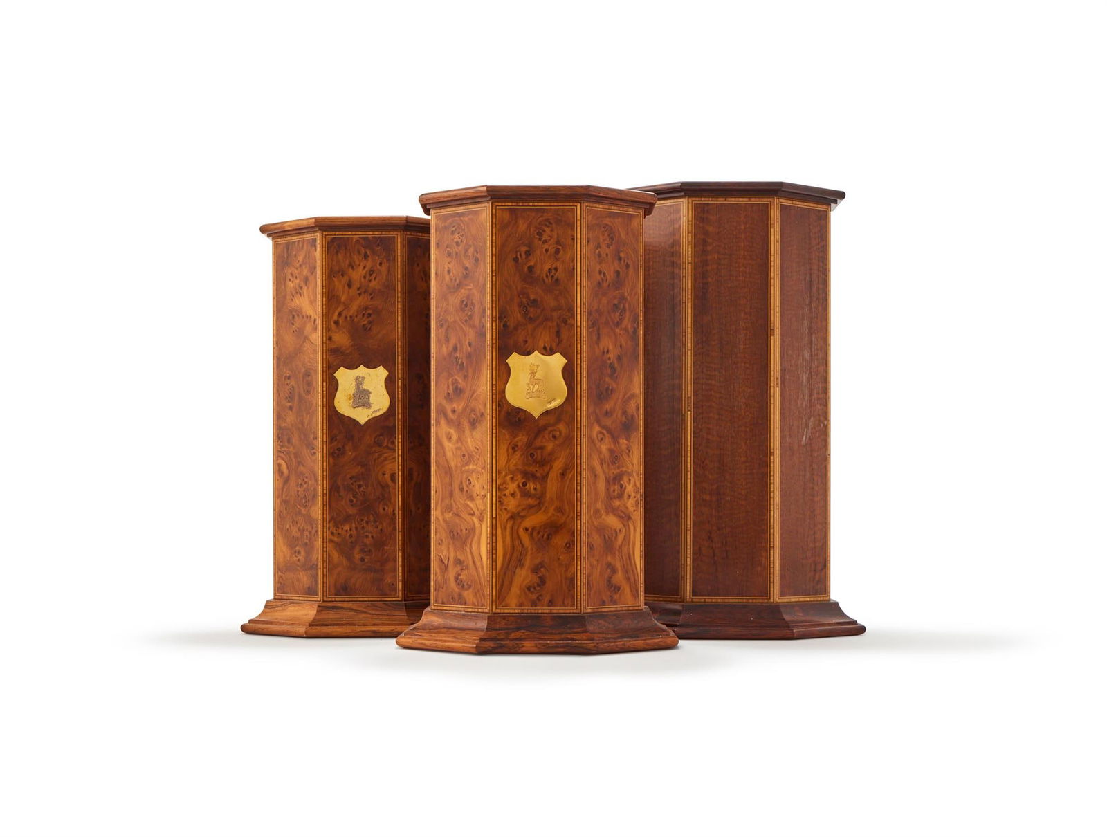 A PAIR OF BURR WOOD OCTAGONAL WINE COOLERS (1 of 5)
