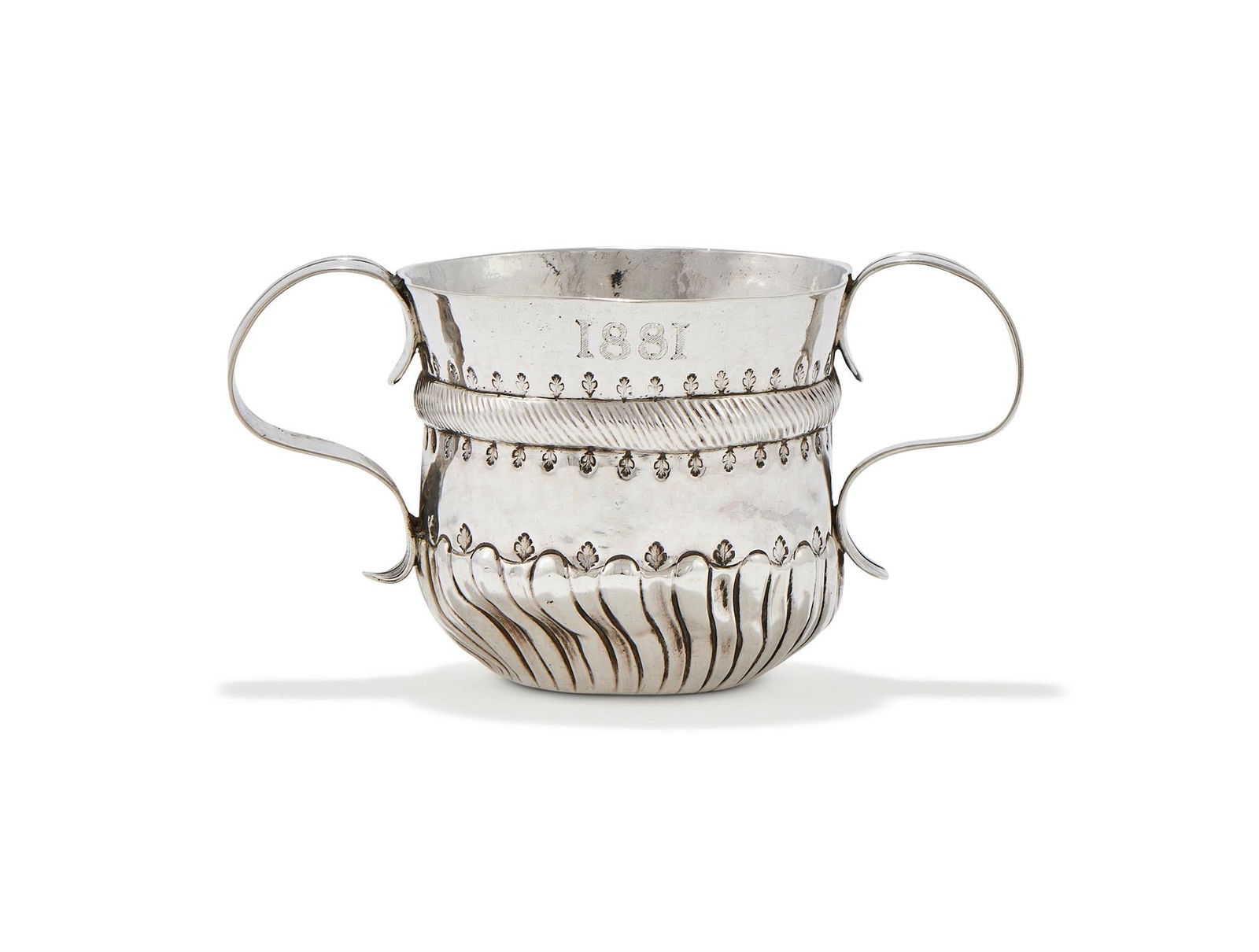A JAMES II SILVER SMALL TWIN HANDLED PORRINGER (1 of 3)
