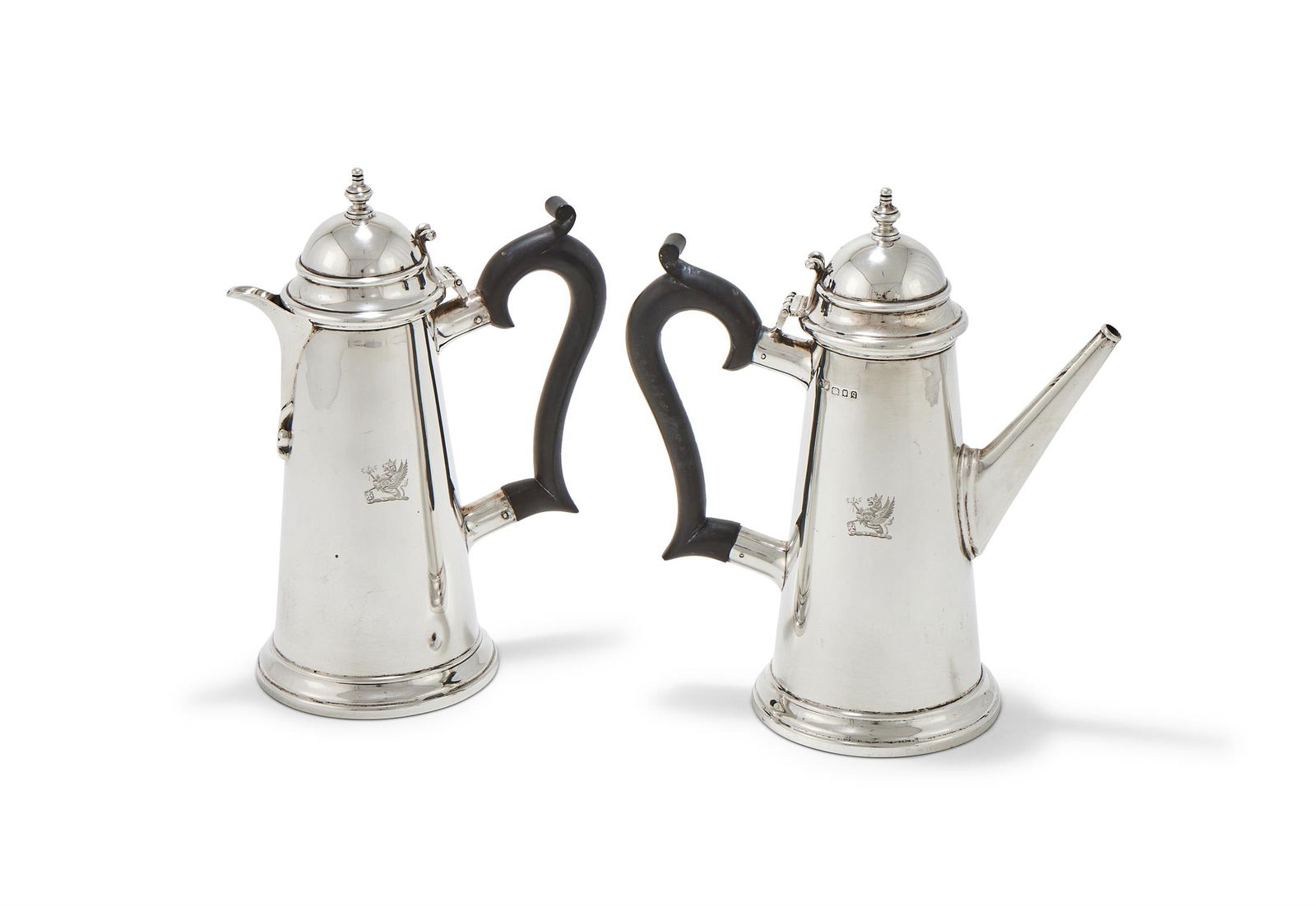 A PAIR OF SILVER TAPERING CAFE AUX LAITS POTS (1 of 3)